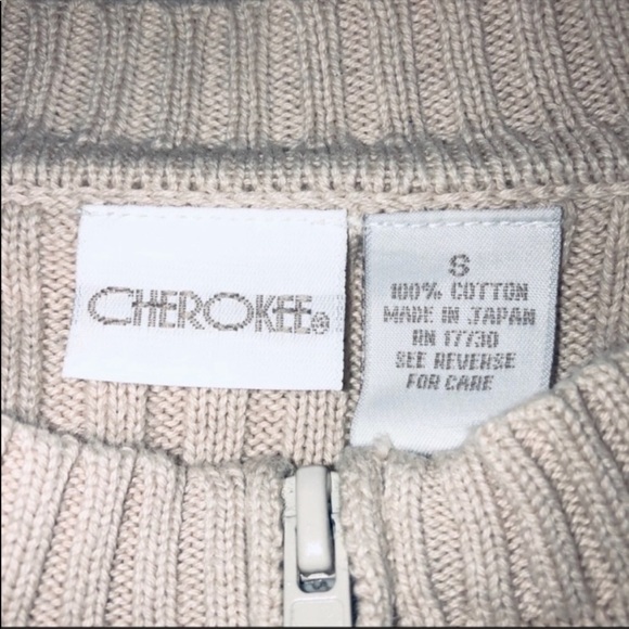 Cropped Cardigan Zip Up 100% Cotton Sweater Jacket Tan Vintage Y2K Flaws Small - Picture 7 of 14